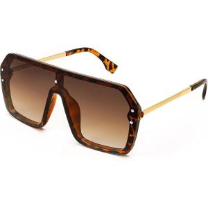 FEISEDY Classic Siamese One Piece Sunglasses Nice Rimless Stylish Retro Design for Women Men B2574(02 Leopard)