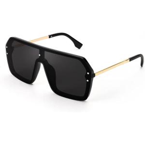 FEISEDY Classic Siamese One Piece Sunglasses Nice Rimless Stylish Retro Design for Women Men B2574(03 Black)