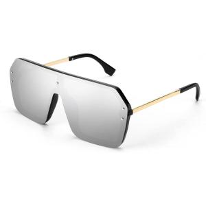 FEISEDY Classic Siamese One Piece Sunglasses Nice Rimless Stylish Retro Design for Women Men B2574(04 Silver)