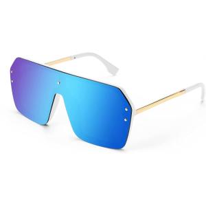 FEISEDY Classic Siamese One Piece Sunglasses Nice Rimless Stylish Retro Design for Women Men B2574(06 Mirrored Blue)