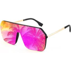 FEISEDY Classic Siamese One Piece Sunglasses Nice Rimless Stylish Retro Design for Women Men B2574(07 Mirrored Purple)