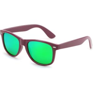 FEISEDY Classic Square Retro Polarized Sunglasses Women Men 80s Sun Glasses Trendy UV400 B1858(Lavender Purple Frame & Green Mirror Lens)