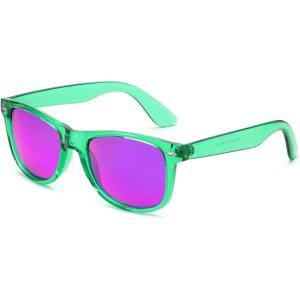 FEISEDY Classic Square Retro Polarized Sunglasses Women Men 80s Sun Glasses Trendy UV400 B1858(Mint Green Frame & Purple Mirror Lens)