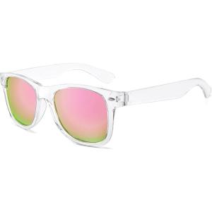 FEISEDY Classic Square Retro Polarized Sunglasses Women Men 80s Sun Glasses Trendy UV400 B1858(Transparent Frame & Blue Mirror Lens)