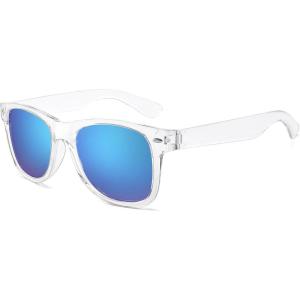 FEISEDY Classic Square Retro Polarized Sunglasses Women Men 80s Sun Glasses Trendy UV400 B1858(Transparent Frame & Pink Mirror Lens)