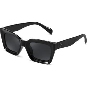 FEISEDY Classic Women Sunglasses Fashion Thick Square Sun Glasses Chunky Frame UV400 B2471(Black & Grey Lens)