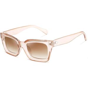 FEISEDY Classic Women Sunglasses Fashion Thick Square Sun Glasses Chunky Frame UV400 B2471(Champagne Brown Lenses)