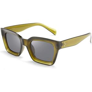 FEISEDY Classic Women Sunglasses Fashion Thick Square Sun Glasses Chunky Frame UV400 B2471(Olive)