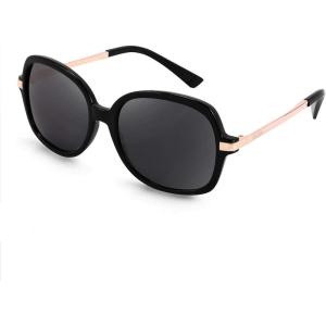 FEISEDY Classic Womens Elegant Polarized Sunglasses Ladies Wide Square Sunglasses Shades B2683(Black/Grey)