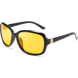 FEISEDY Classic Womens Night Glasses Driving Anti Glare Wrap Around Yellow Sunglasses B2548(Black)