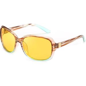 FEISEDY Classic Womens Night Glasses Driving Anti Glare Wrap Around Yellow Sunglasses B2548(Blue Stripe)