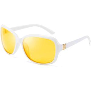 FEISEDY Classic Womens Night Glasses Driving Anti Glare Wrap Around Yellow Sunglasses B2548(White)