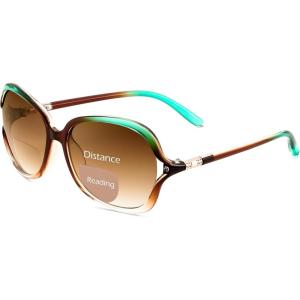 FEISEDY Fashion Bifocal – Reader Sunglasses, Butterfly, Blue Light Blocking Reading Glasses – UV400 Protection B0286(Green and Brown Frame-gradient Tea Lens)