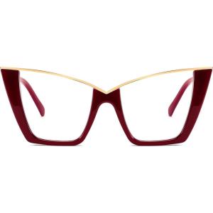 FEISEDY Fashion Cat Eye Blue Light Blocking Glasses for Women Fake Retro Eyeglasses Oversized Stylish Eyewear Frame B0240(Burgundy)