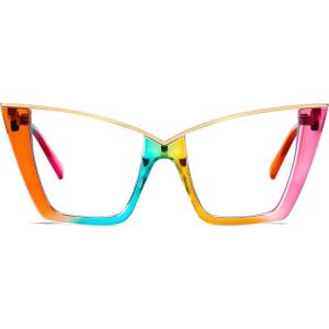 FEISEDY Fashion Cat Eye Blue Light Blocking Glasses for Women Fake Retro Eyeglasses Oversized Stylish Eyewear Frame B0240(Iridescent)