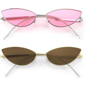 FEISEDY Fashion Designer Sunglasses Retro Small Petals Shape Arc Temple Design B2298(2pack Pink + Brown)