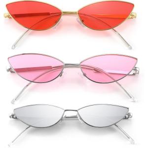 FEISEDY Fashion Designer Sunglasses Retro Small Petals Shape Arc Temple Design B2298(2pack Pink + Red + Silver)
