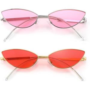 FEISEDY Fashion Designer Sunglasses Retro Small Petals Shape Arc Temple Design B2298(2pack Pink + Red)