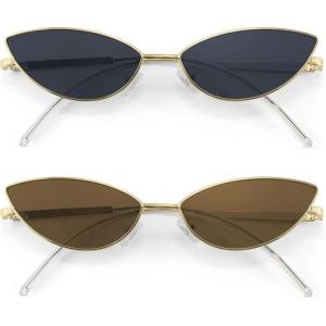 FEISEDY Fashion Designer Sunglasses Retro Small Petals Shape Arc Temple Design B2298(2pack Smoke + Brown)