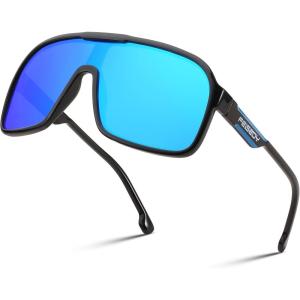 FEISEDY Fashion Polarized Sunglasses Oversized One Piece Reflective Lens Sports Sun Glasses B0122(Black/Blue Mirror)