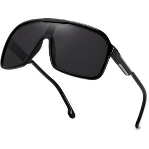 FEISEDY Fashion Polarized Sunglasses Oversized One Piece Reflective Lens Sports Sun Glasses B0122(Black/Grey)