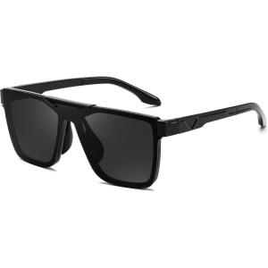 FEISEDY Fashion Sunglasses Womens Men Flat Top Square Trendy Visor Shades UV400 B0211(Black Frame Black Gray Lens)