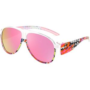 FEISEDY Fit Over Glasses Polarized Oversized Sunglasses for Women Men, Trendy Retro Aviator UV Protection Sunglasses B0246(White Printed Framed and Purple Mercury Lens)