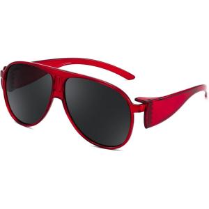 FEISEDY Fit Over Glasses Polarized Oversized Sunglasses for Women Men, Trendy Retro Aviator UV Protection Sunglasses B0246(Wine Red Framed and Grey Lens)