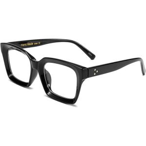 FEISEDY Glasses Frame Womens, Square Thick Eyeglasses Frame, Classic Eyewear for Men B2461(Black Frame With Clear Lenses)