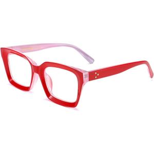 FEISEDY Glasses Frame Womens, Square Thick Eyeglasses Frame, Classic Eyewear for Men B2461(Red Frame With Clear Lenses)