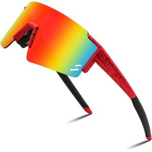 FEISEDY Kids Sunglasses Youth Baseball Sun Glasses, UV400 Sports Teens Cycling Shades for Boys Girls Age 8-16 B0048(Red)