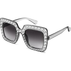 FEISEDY Kids Sunglasses for Girls Oversized Square Sparkling Party Sun Glasses Lightweight Fashion Shades B0053(Transparent Grey Frame | Gradient Grey Lens)
