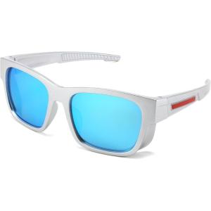 FEISEDY Men Sunglasses Square Vintage Frame UV Protection Driving Cycling Running Golf Hiking Sports Sun Glasses B0033(Silver Frame|blue Mirrored Lenses)