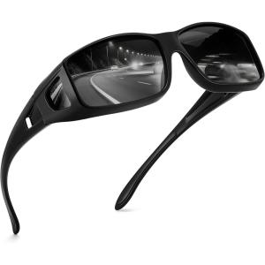 FEISEDY Night Driving Fit Over Glasses Sunglasses for Men Women,Polarized Wrap Around Yellow Sunglasses UV400 B2593(Black/Grey)