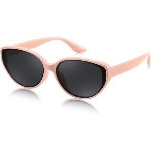 FEISEDY Oval Cat Eye Sunglasses for Women Vintage 90s Y2K Style Trendy Cute Sun Glasses B0228(Pink Frame & Grey Lens)