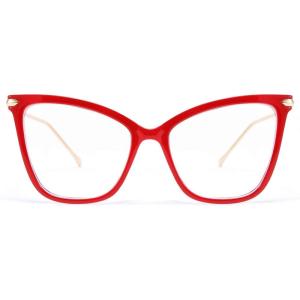 FEISEDY Oversized Cat Eye Glasses Frame Blue Light Blocking Eyewear for Women B2589(002 Red)