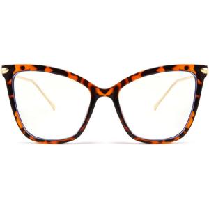 FEISEDY Oversized Cat Eye Glasses Frame Blue Light Blocking Eyewear for Women B2589(005 Leopard)