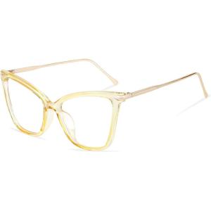 FEISEDY Oversized Cat Eye Glasses Frame with Clear Lenses Eyewear for Women B2460(Amber Transparent Yellow)