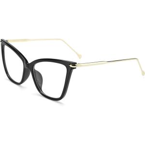 FEISEDY Oversized Cat Eye Glasses Frame with Clear Lenses Eyewear for Women B2460(Black)