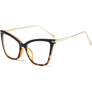 FEISEDY Oversized Cat Eye Glasses Frame with Clear Lenses Eyewear for Women B2460(Black-leopard)