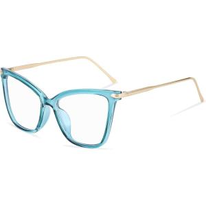 FEISEDY Oversized Cat Eye Glasses Frame with Clear Lenses Eyewear for Women B2460(Lake Blue)