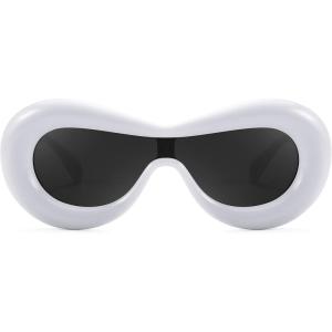 FEISEDY Oversized Inflated Oval Sunglasses for Women Men Fashion Thick Frame Y2K Glasses Funny Aesthetic Shades B9088 (White, 60MM)