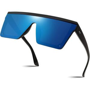 FEISEDY Oversized Sunglasses Mens Womens Flat Top Square Trendy Visor Shades UV400 B2470(Blue Mirrored)