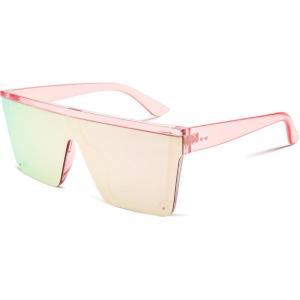 FEISEDY Oversized Sunglasses Mens Womens Flat Top Square Trendy Visor Shades UV400 B2470(Pink Mirrored)