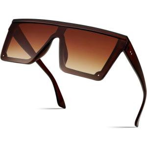 FEISEDY Oversized Sunglasses Mens Womens Flat Top Square Trendy Visor Shades UV400 B2470(Red Brown)