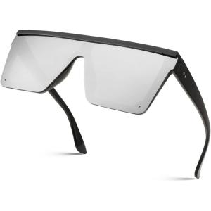 FEISEDY Oversized Sunglasses Mens Womens Flat Top Square Trendy Visor Shades UV400 B2470(Silver Mirrored)