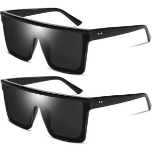 FEISEDY Oversized Sunglasses Mens Womens Flat Top Square Trendy Visor Shades UV400 B2470(Z2pack (Black+black))