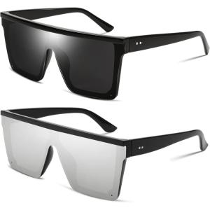 FEISEDY Oversized Sunglasses Mens Womens Flat Top Square Trendy Visor Shades UV400 B2470(Z2pack (Black+silver Mirrored))