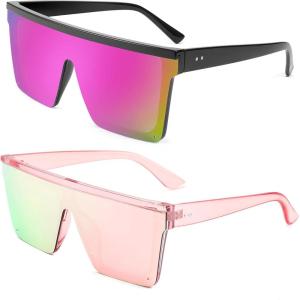 FEISEDY Oversized Sunglasses Mens Womens Flat Top Square Trendy Visor Shades UV400 B2470(Z2pack (Purple Mirrored Lenses+pink Mirrored))