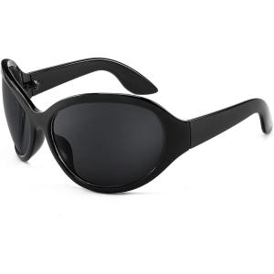 FEISEDY Oversized Trendy Sunglasses Classic Oval Wrap Around Stylish Big Frame Shade Women Glasses B2391(Black Frame Gray Lens)